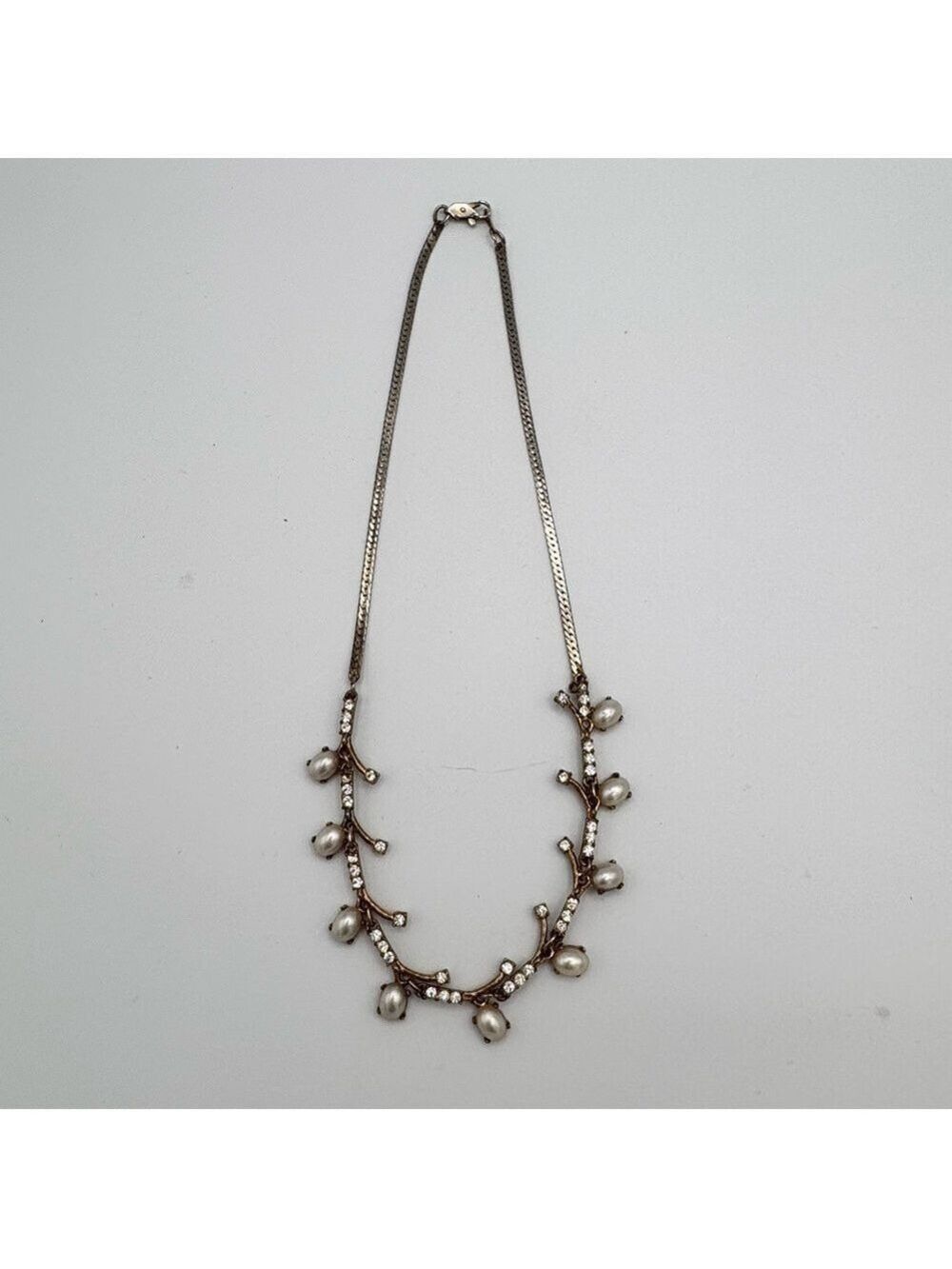 Silver & Gold Tone Rhinestone Faux Pearl Statement Necklace